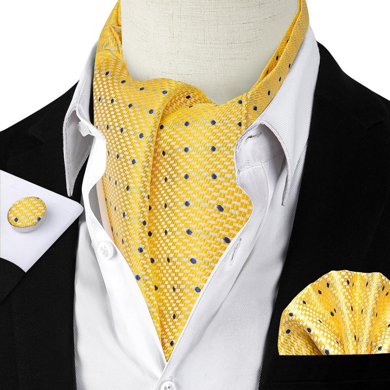 DiBanGu 3PCS Ascot Ties for Men Wedding Jacquard Woven Silk Ascot Cravat for Men Cravat Tie and Pocket Square Set - Image 2